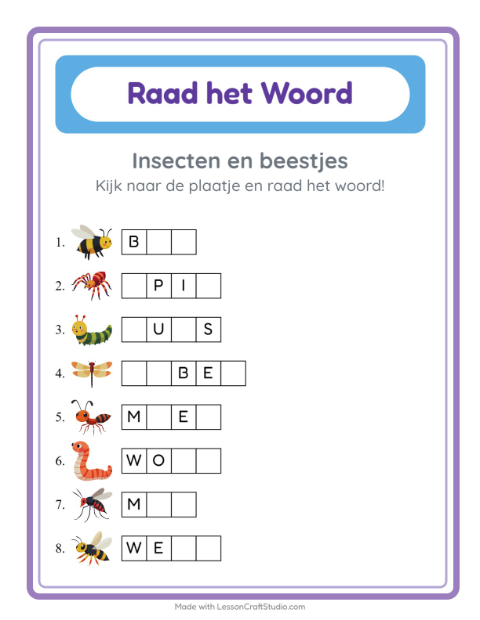 Ontbrekende letters – Insecten en beestjes