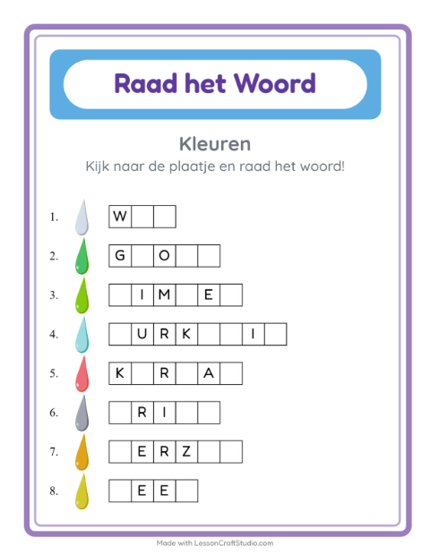 Ontbrekende letters – Kleuren