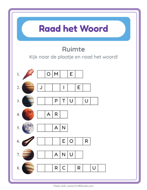 Ontbrekende letters – Ruimte