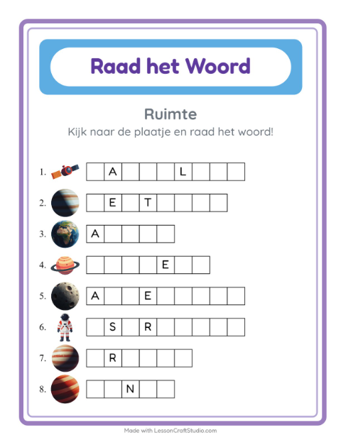Voorbeeld van het Woord Raden-werkblad met Ruimte voor kleuterklas