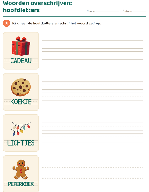 Voorbeeld van het Woorden overtrekken-werkblad met Kerstmis voor kleuterklas