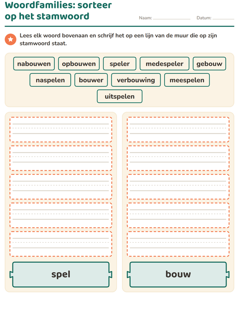 Woordfamilies: sorteer op het stamwoord