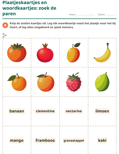 Plaatjeskaartjes en woordkaartjes: zoek de paren