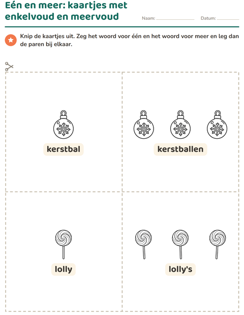 Voorbeeld van het Woordkaartjes-werkblad met Kerstmis Z/W voor kleuterklas