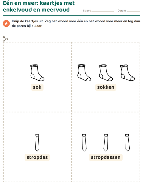 Voorbeeld van het Woordkaartjes-werkblad met Kleding ZW voor kleuterklas