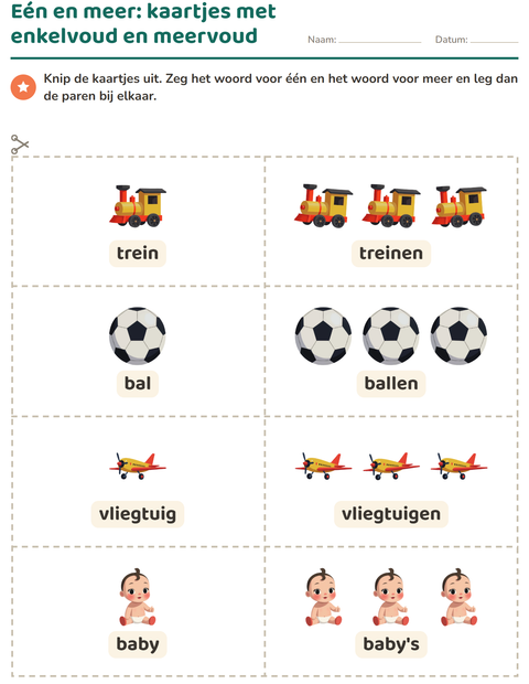 Voorbeeld van het Woordkaartjes-werkblad met Speelgoed voor kleuterklas