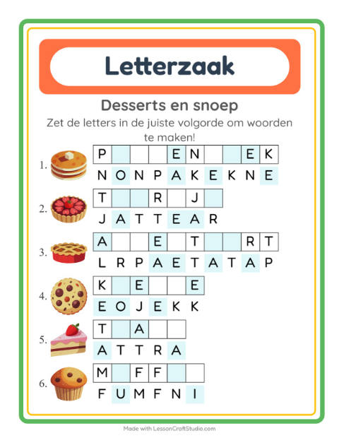 Husselwoorden – Desserts en snoep