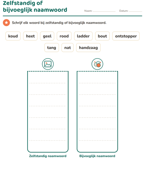 Voorbeeld van het Woordsoorten-werkblad met Gereedschap voor groep 3