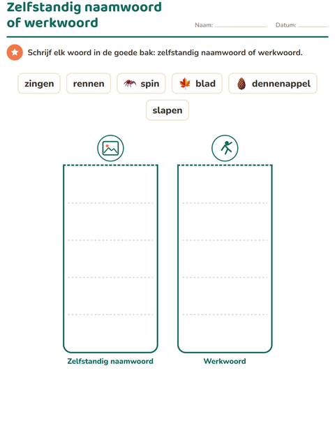 Voorbeeld van het Woordsoorten-werkblad met Diversen voor groep 3