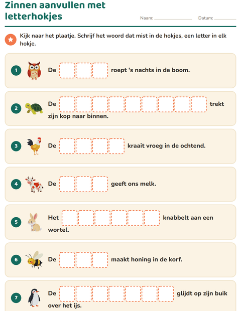 Zinnen aanvullen met letterhokjes