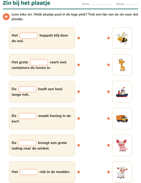 Voorbeeld van het Zinnen aanvullen-werkblad voor groep 3