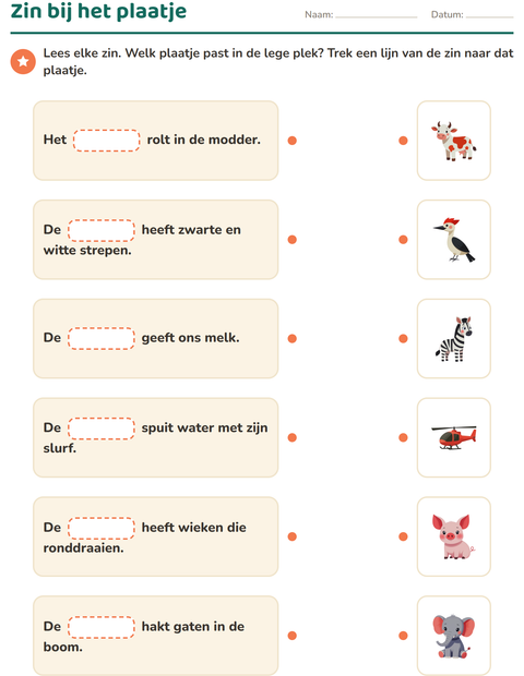 Voorbeeld van Zoek de zin bij het plaatje