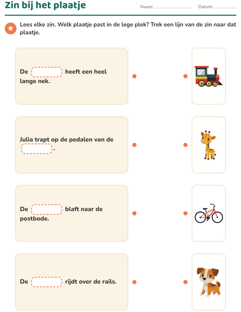 Voorbeeld van het Zinnen aanvullen-werkblad voor groep 3