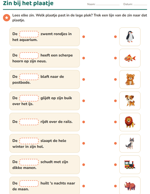 Voorbeeld van het Zinnen aanvullen-werkblad voor groep 3
