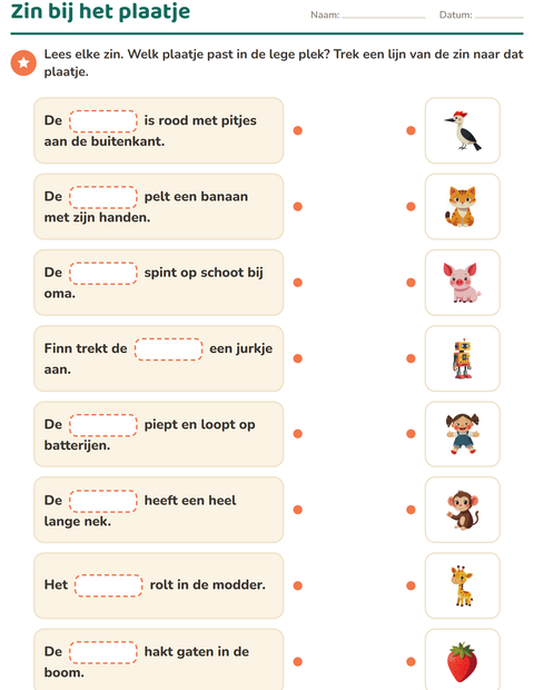 Voorbeeld van het Zinnen aanvullen-werkblad voor groep 3