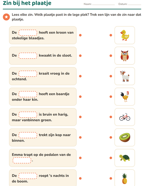 Voorbeeld van het Zinnen aanvullen-werkblad voor groep 3