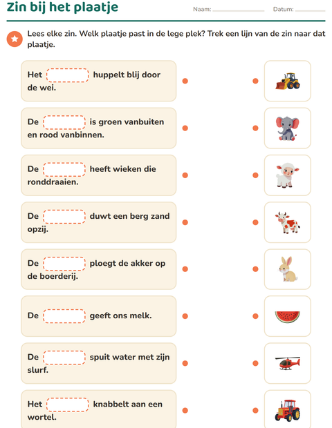 Voorbeeld van het Zinnen aanvullen-werkblad voor groep 3