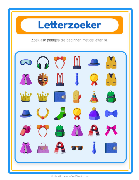 Voorbeeld van het Zoek En Tel-werkblad met Accessoires voor peuterklas