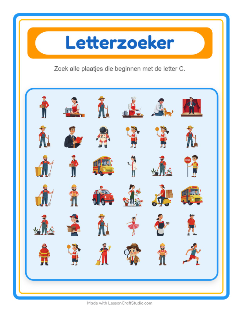 Voorbeeld van het Zoek En Tel-werkblad met Beroepen voor peuterklas