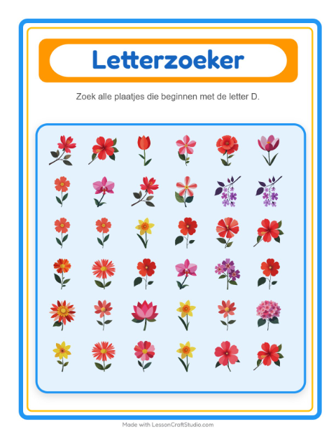 Voorbeeld van het Zoek En Tel-werkblad met Bloemen voor peuterklas