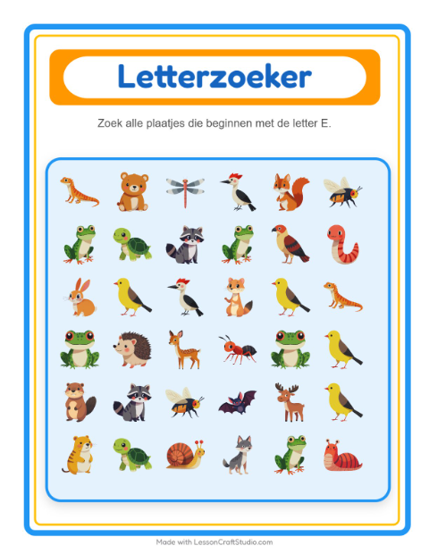 Voorbeeld van het Zoek En Tel-werkblad met Boswezens voor peuterklas