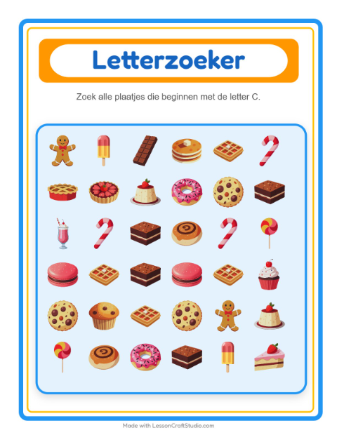 Zoek de beginklank – Desserts en snoep