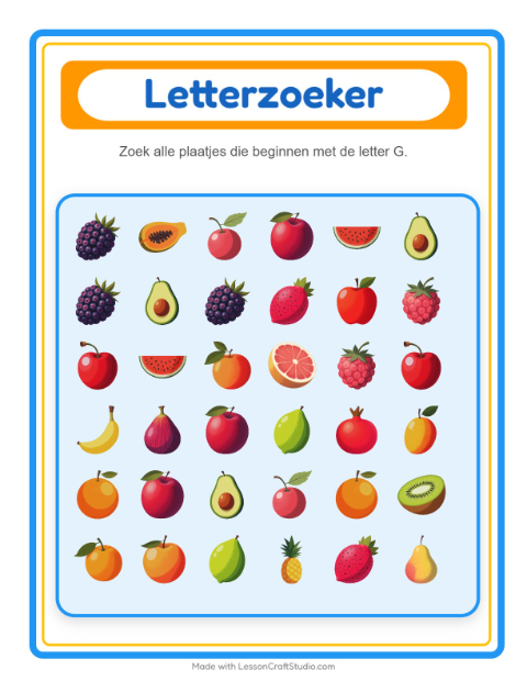 Voorbeeld van het Zoek En Tel-werkblad met Fruit voor peuterklas