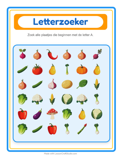 Voorbeeld van het Zoek En Tel-werkblad met Groenten voor peuterklas