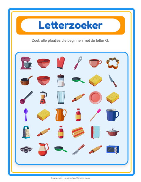 Zoek de beginklank – Keukengerei