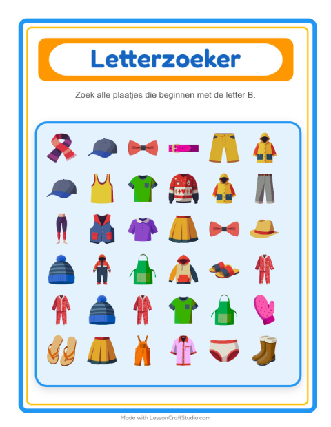 Voorbeeld van het Zoek En Tel-werkblad met Kleding voor peuterklas