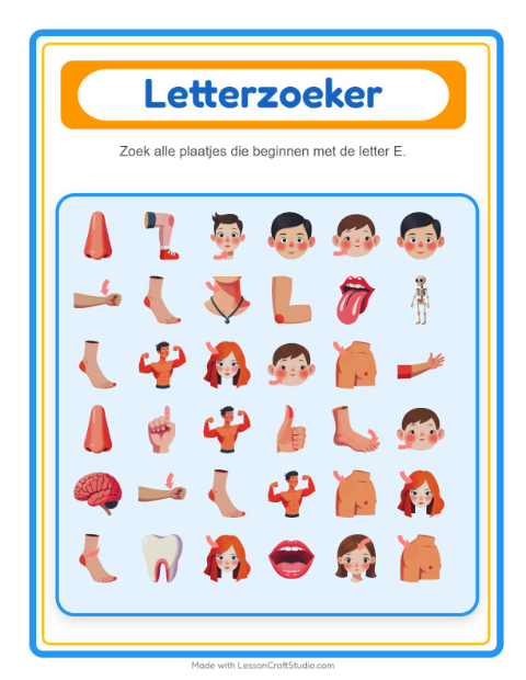 Voorbeeld van het Zoek En Tel-werkblad met Lichaamsdelen voor peuterklas