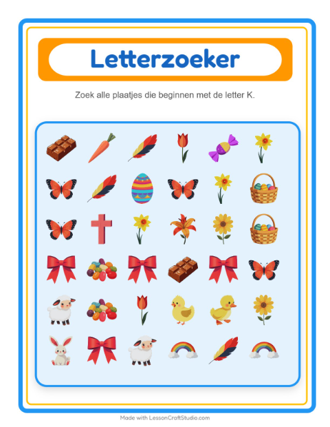 Voorbeeld van het Zoek En Tel-werkblad met Pasen voor peuterklas