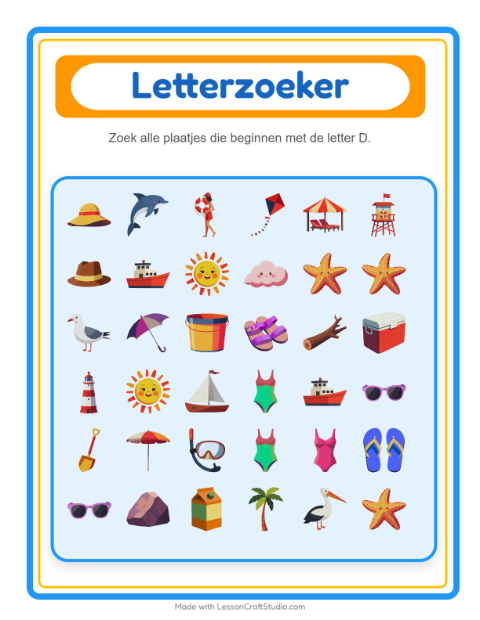 Voorbeeld van het Zoek En Tel-werkblad met Strand voor peuterklas