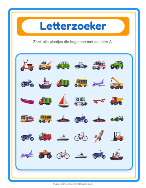 Voorbeeld van het Zoek En Tel-werkblad met Voertuigen voor peuterklas
