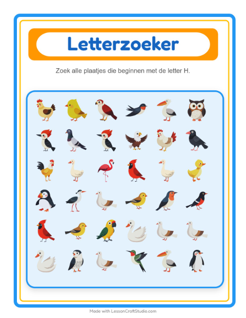 Voorbeeld van het Zoek En Tel-werkblad met Vogels 2 voor peuterklas