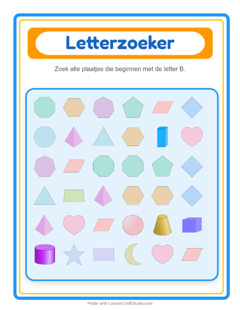 Voorbeeld van het Zoek En Tel-werkblad met Vormen voor peuterklas