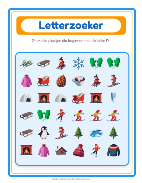 Voorbeeld van het Zoek En Tel-werkblad met Winter voor peuterklas
