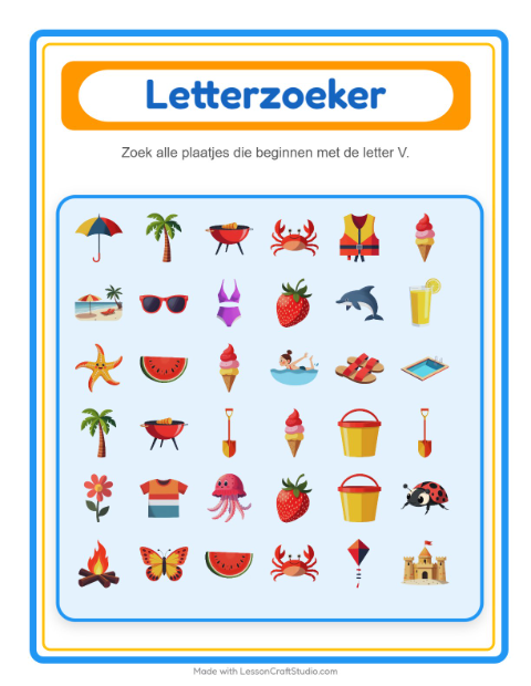 Voorbeeld van het Zoek En Tel-werkblad met Zomer voor peuterklas