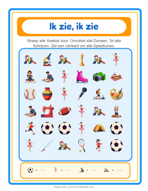 Voorbeeld van het Zoek En Tel-werkblad met Activiteiten voor peuterklas