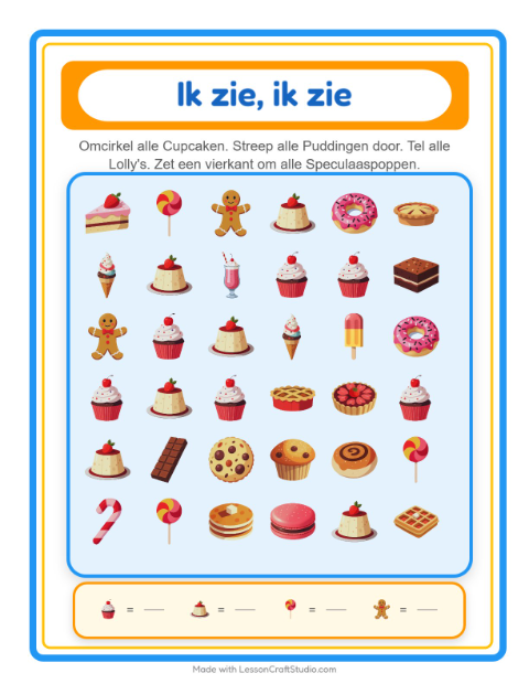 Zoek en tel – Desserts en snoep