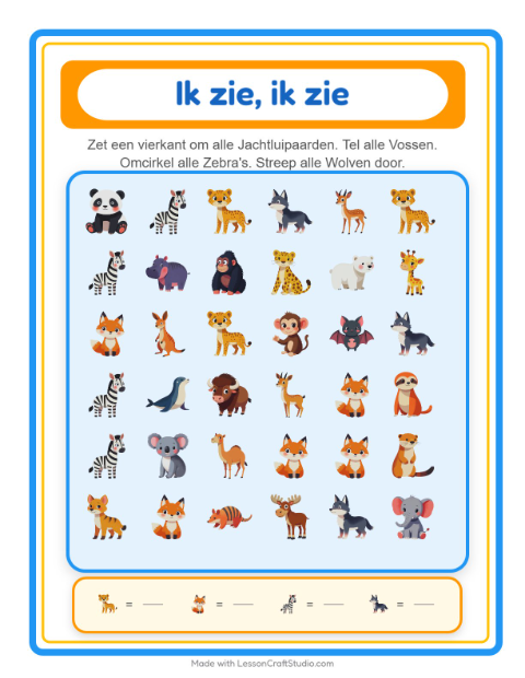 Zoek en tel – Dierentuindieren
