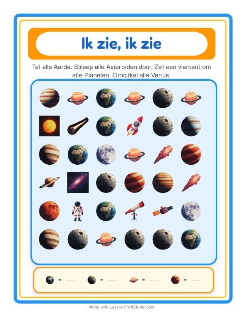 Voorbeeld van het Zoek En Tel-werkblad met Ruimte voor peuterklas
