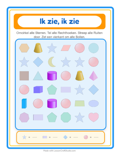 Voorbeeld van het Zoek En Tel-werkblad met Vormen voor peuterklas
