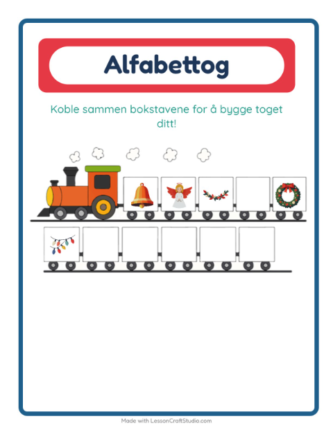 Forhåndsvisning av Alfabettoget-arbeidsark med Jul for Barnehage (3-5 år)