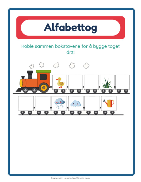 Forhåndsvisning av Alfabettoget-arbeidsark med Vår for Barnehage (3-5 år)