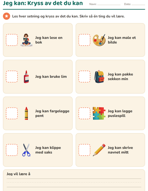 Forhåndsvisning av Alt om meg-arbeidsark for Barnehage (5-7 år)