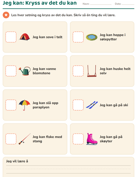 Forhåndsvisning av Alt om meg-arbeidsark for Barnehage (5-7 år)