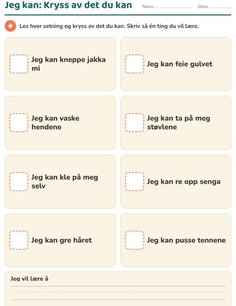 Forhåndsvisning av Alt om meg-arbeidsark for Barnehage (5-7 år)