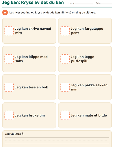 Forhåndsvisning av Alt om meg-arbeidsark for Barnehage (5-7 år)