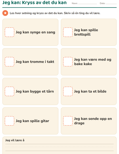 Forhåndsvisning av Alt om meg-arbeidsark for Barnehage (5-7 år)